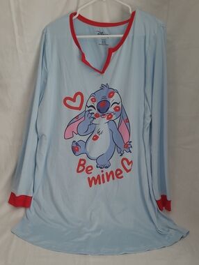 Disney Light Blue 'Be Mine' Stitch Nightshirt with Red Trim Accents